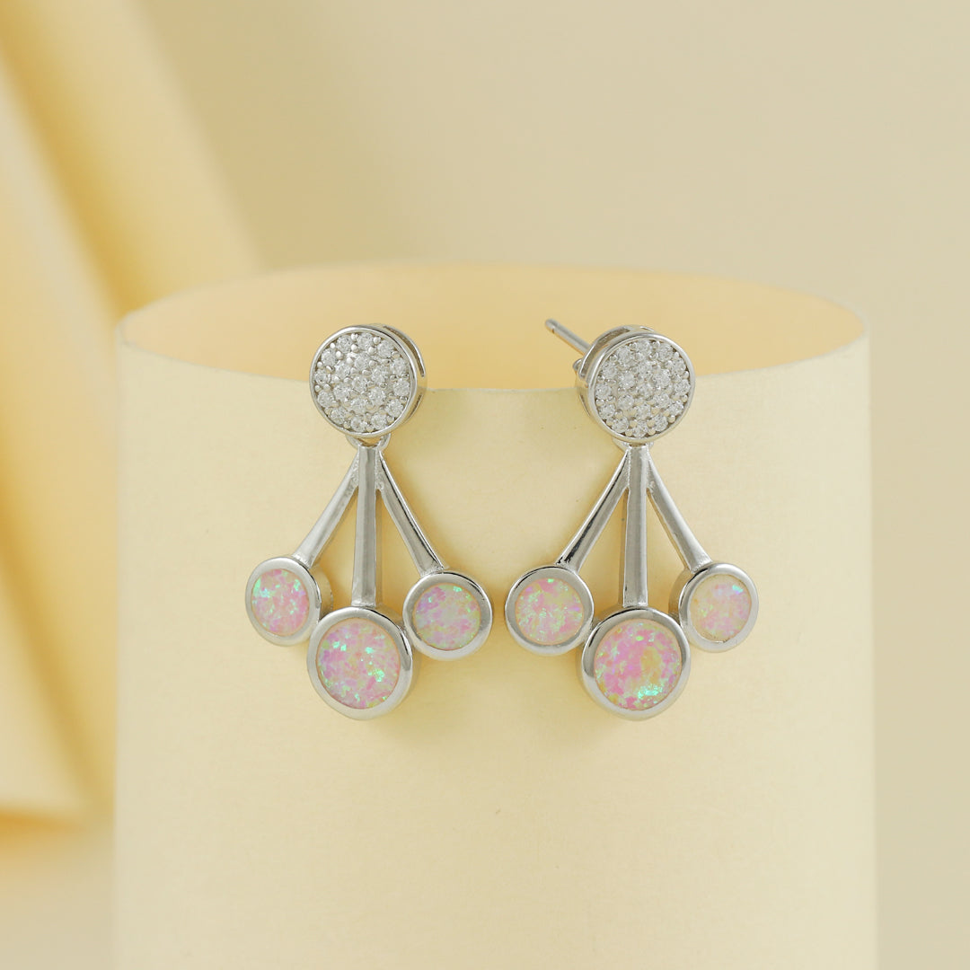 Eternal Bling Sterling Silver Opal Triple Pink Cherry Earrings