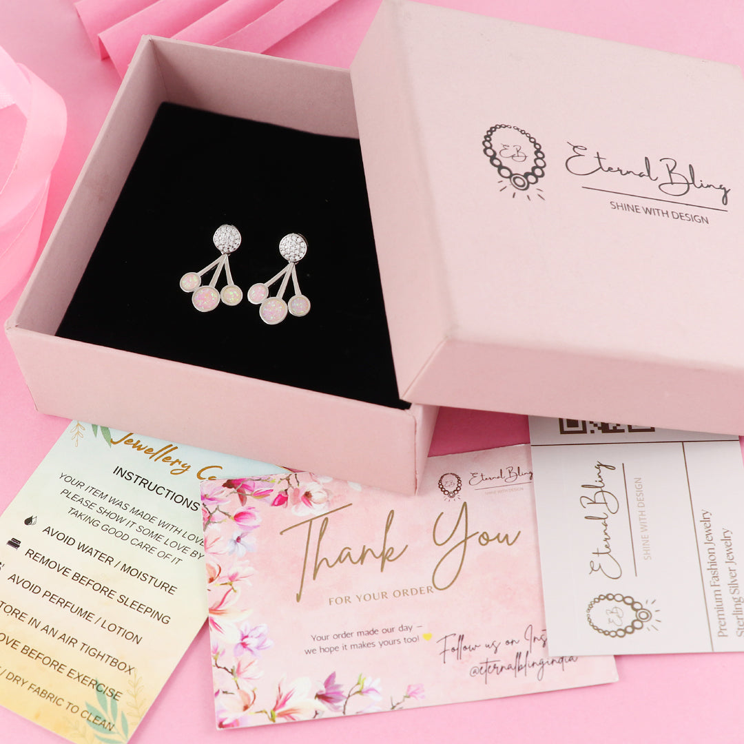 Eternal Bling Sterling Silver Opal Triple Pink Cherry Earrings