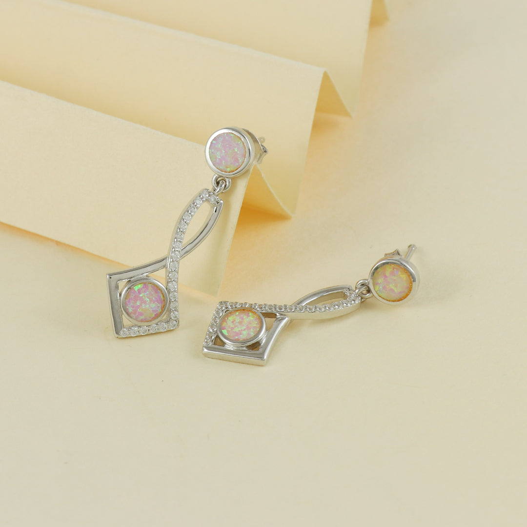 Eternal Bling Sterling Silver Opal Designer Pink Earrings