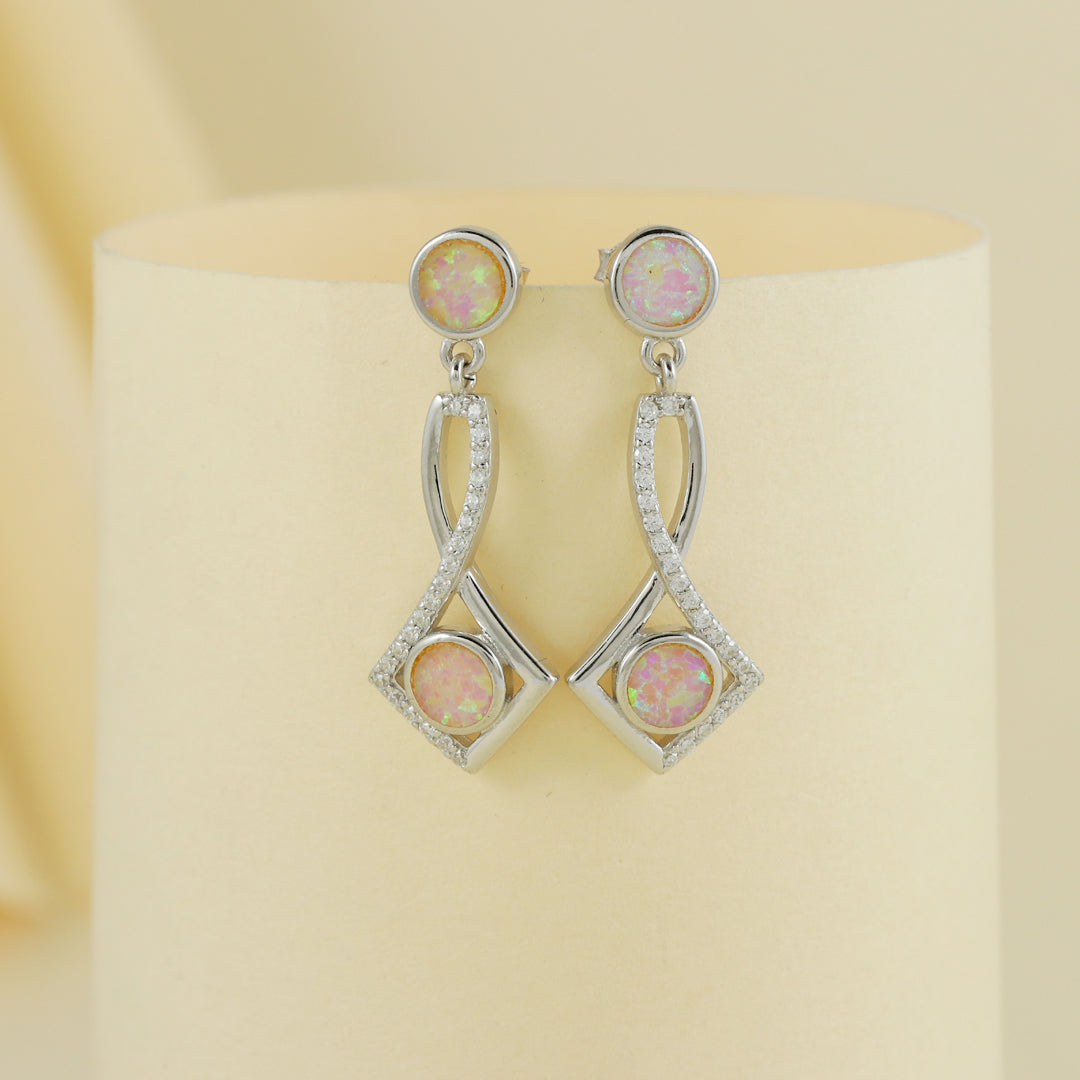 Eternal Bling Sterling Silver Opal Designer Pink Earrings