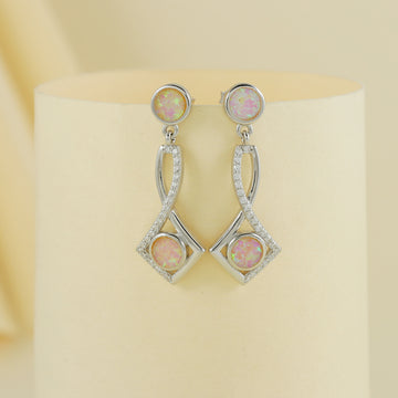 Eternal Bling Sterling Silver Opal Designer Pink Earrings
