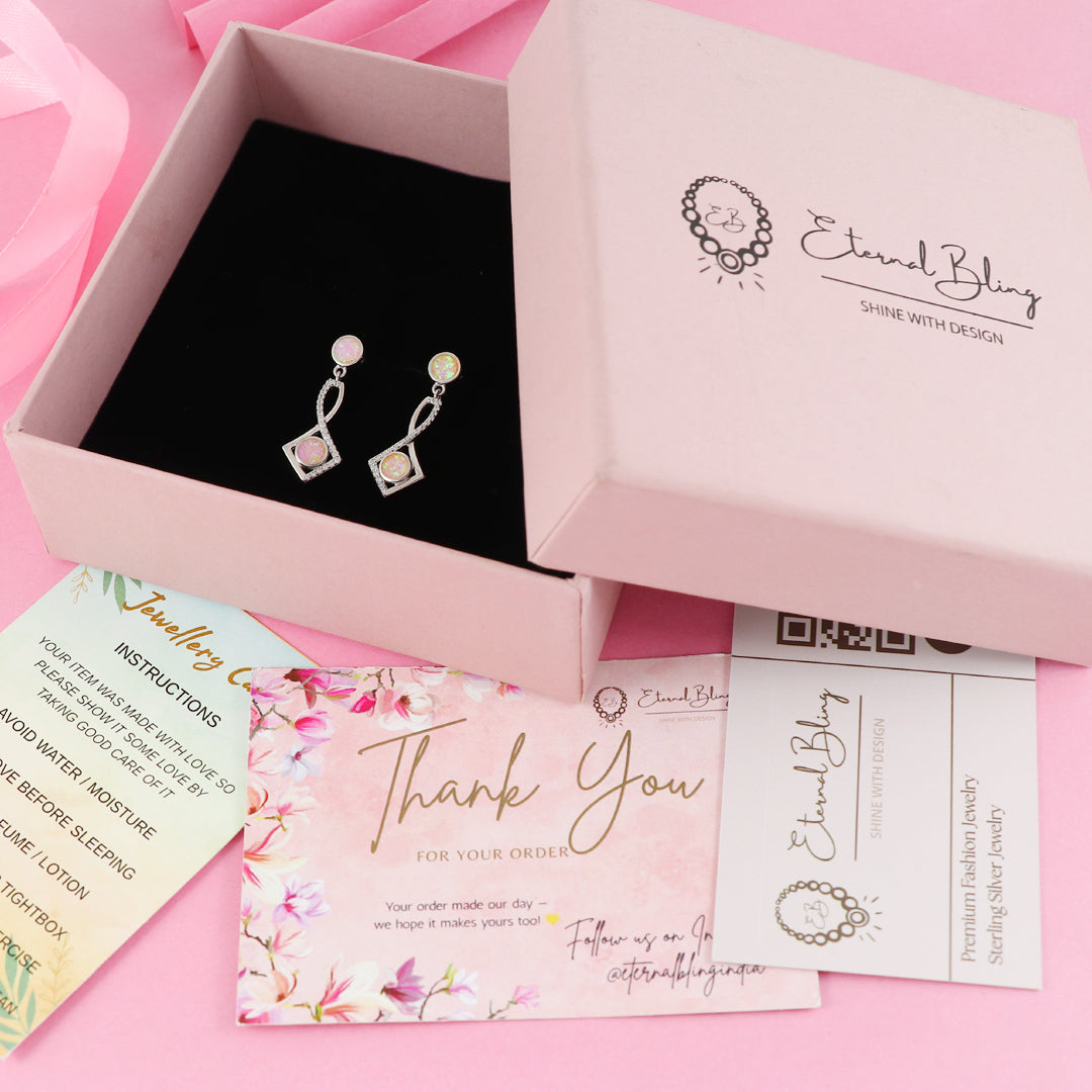 Eternal Bling Sterling Silver Opal Designer Pink Earrings