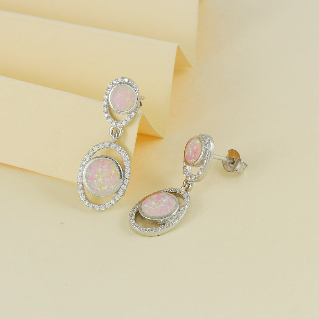 Eternal Bling Sterling Silver Pink Opal Evil Eye Earrings