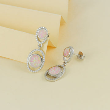 Eternal Bling Sterling Silver Pink Opal Evil Eye Earrings