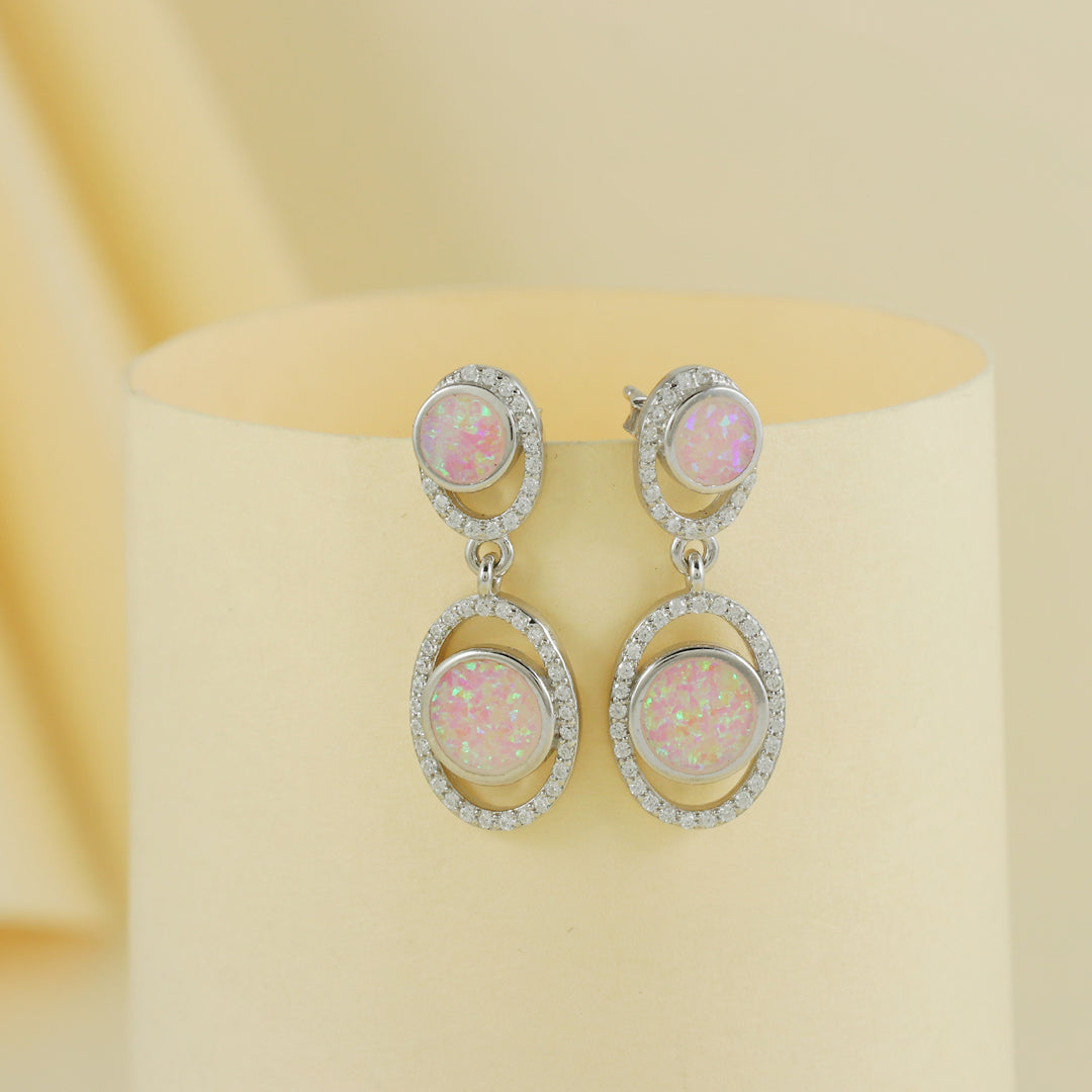 Eternal Bling Sterling Silver Pink Opal Evil Eye Earrings