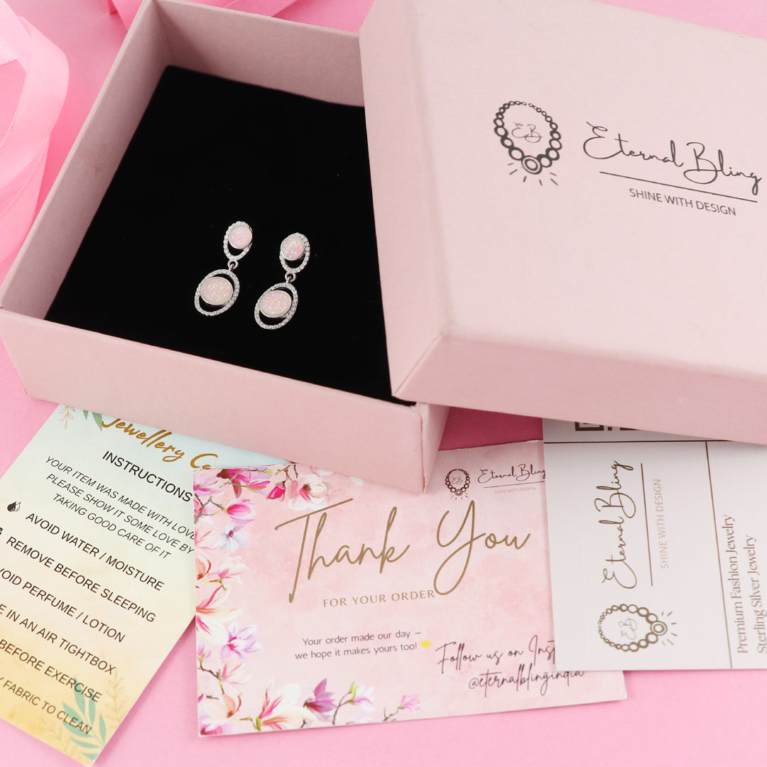 Eternal Bling Sterling Silver Pink Opal Evil Eye Earrings