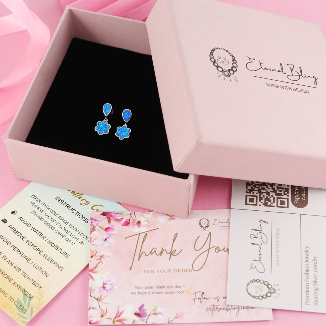 Eternal Bling Sterling Silver Blue Flower Opal Earrings