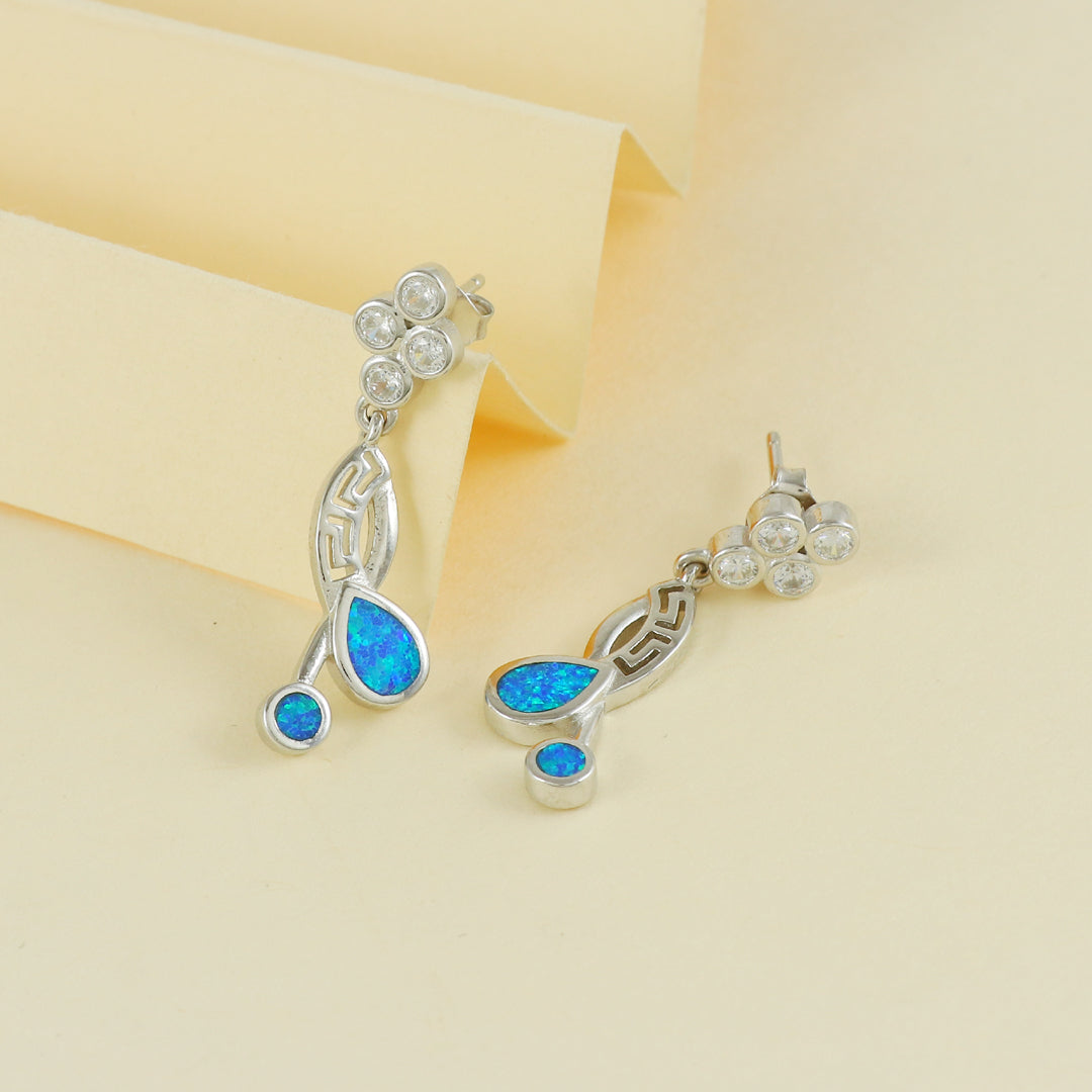 Eternal Bling Sterling Silver Blue Opal Hanging Earrings