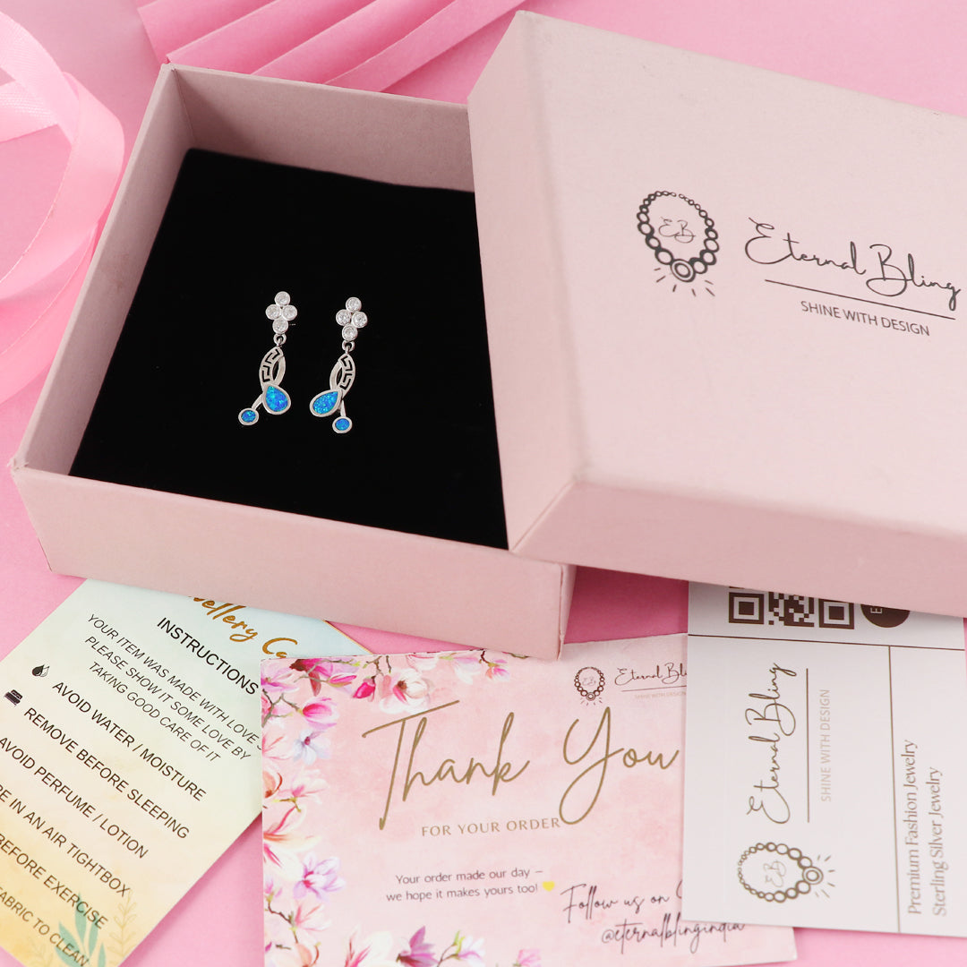 Eternal Bling Sterling Silver Blue Opal Hanging Earrings