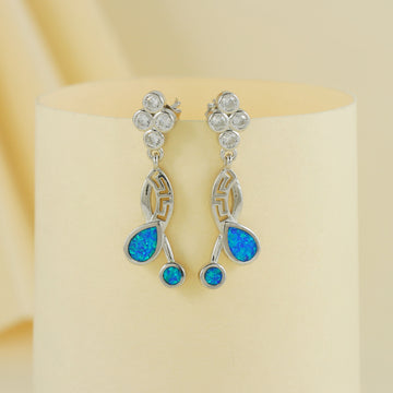 Eternal Bling Sterling Silver Blue Opal Hanging Earrings