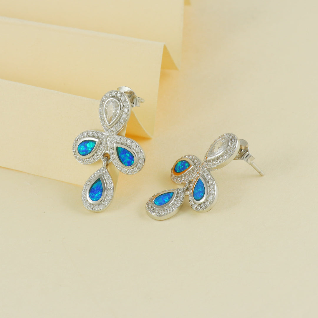 Eternal Bling Sterling Silver Blue Cherry Opal Earrings