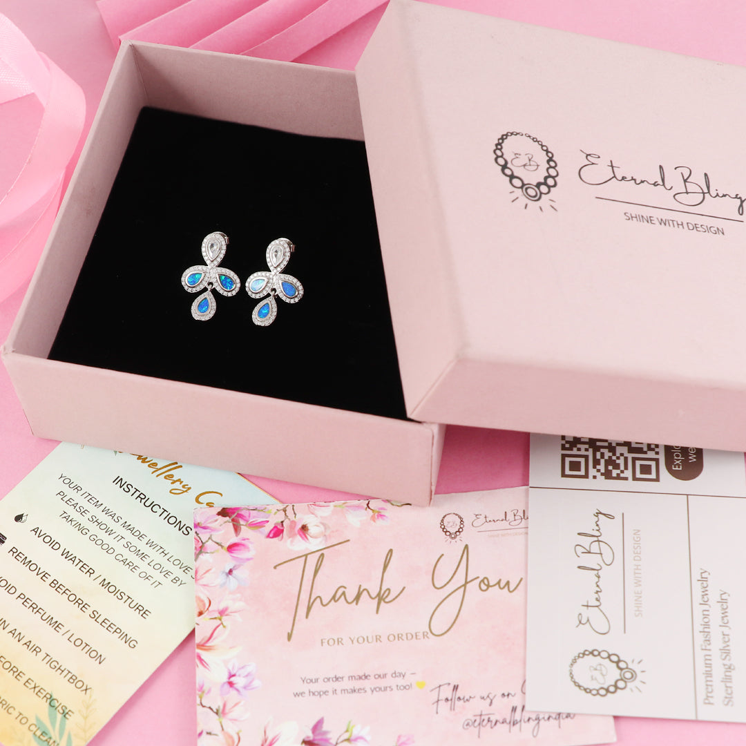 Eternal Bling Sterling Silver Blue Cherry Opal Earrings