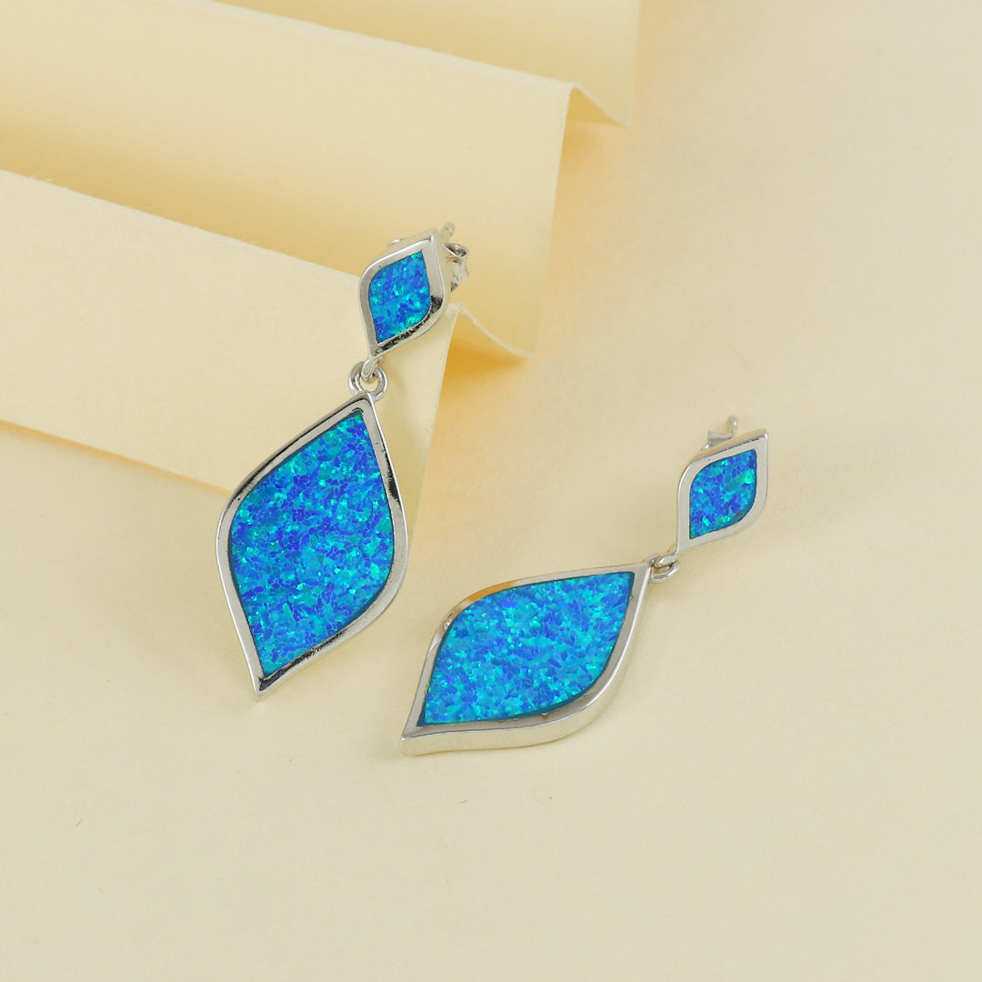 Eternal Bling Sterling Silver Blue Designer Opal Earrings