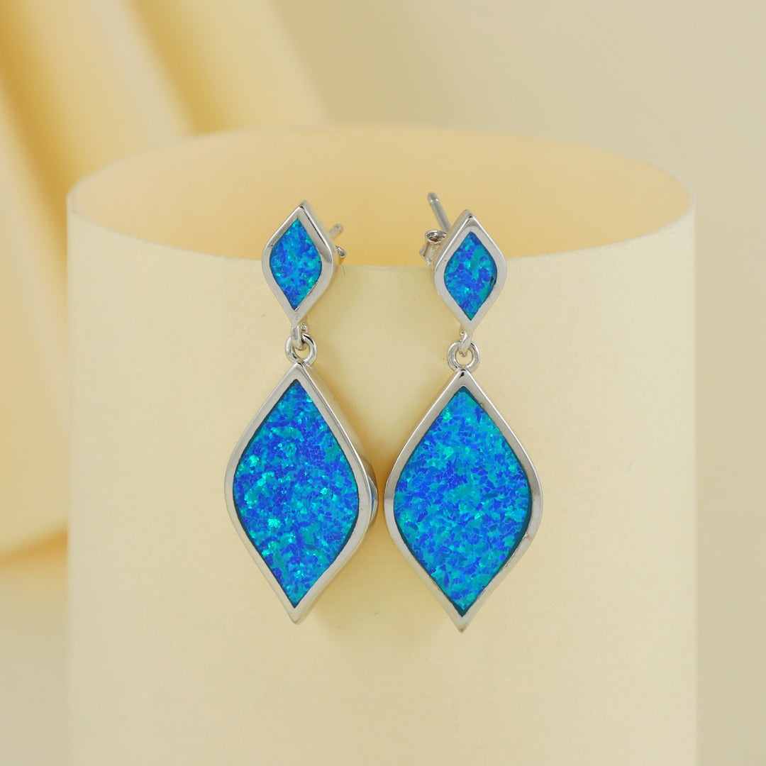 Eternal Bling Sterling Silver Blue Designer Opal Earrings