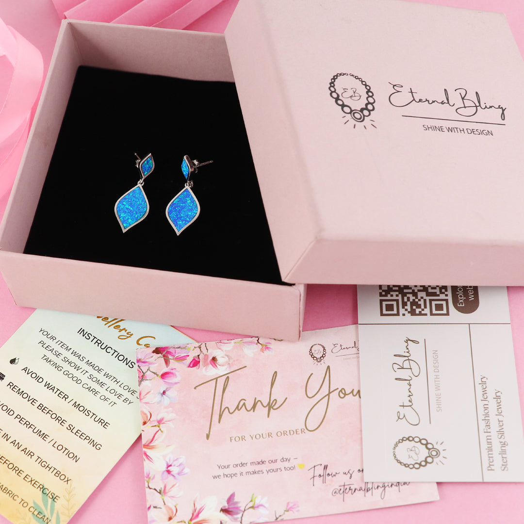 Eternal Bling Sterling Silver Blue Designer Opal Earrings