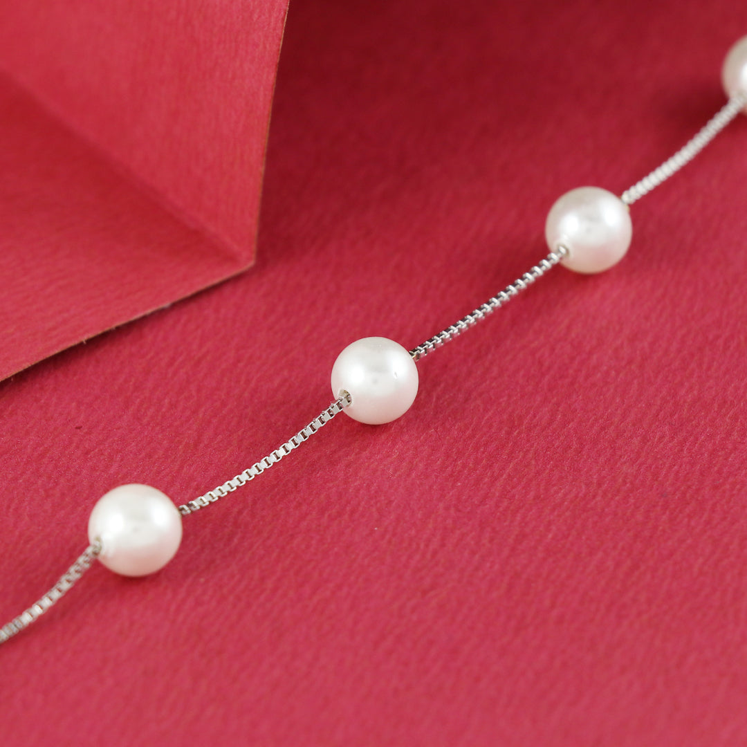 Eternal Bling Sterling Silver Pearl Chain Bracelet
