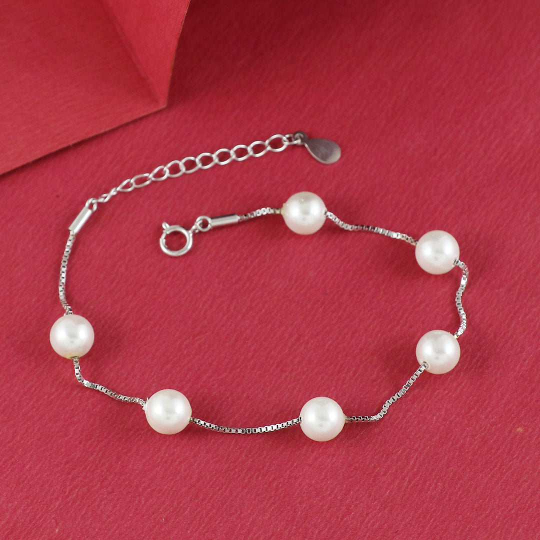 Eternal Bling Sterling Silver Pearl Chain Bracelet