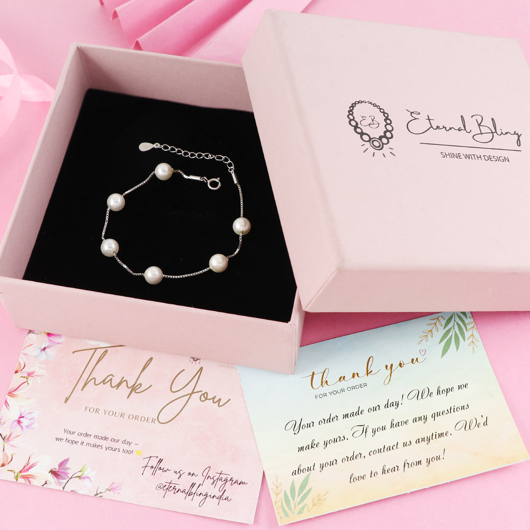 Eternal Bling Sterling Silver Pearl Chain Bracelet