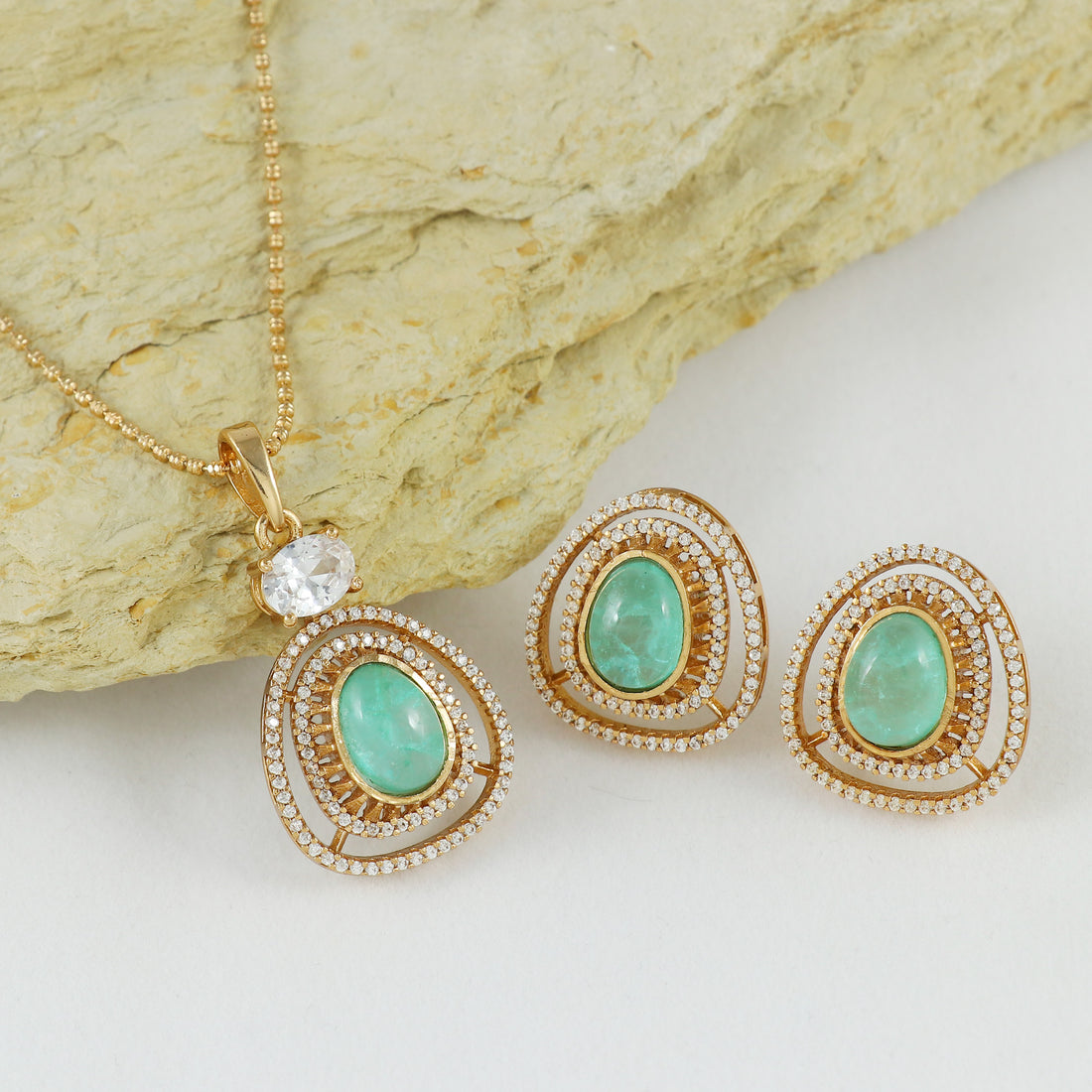Eternal Bling Polki AD Mint Pendant Set