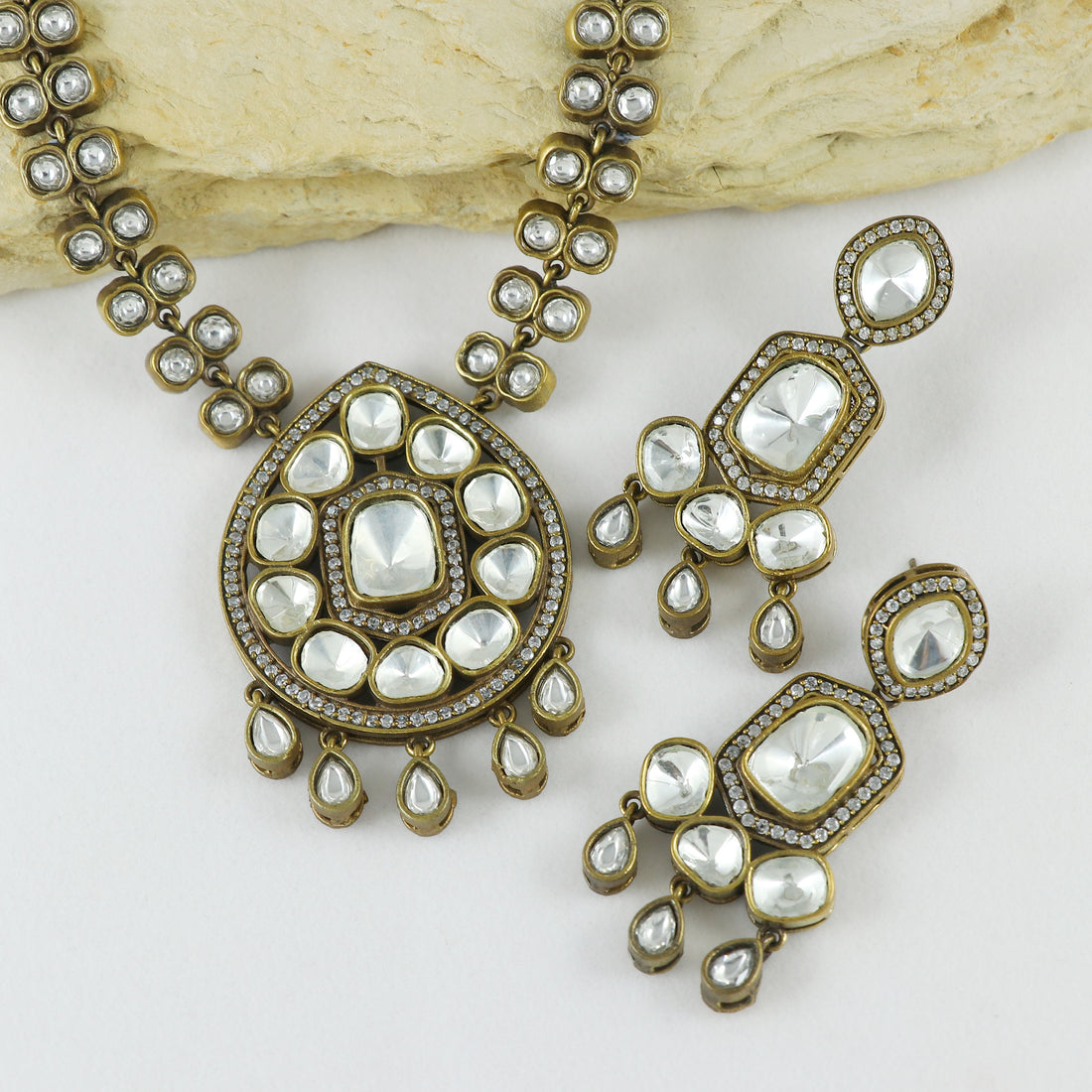 Eternal Bling Oxidised Polki Heavy Necklace Set
