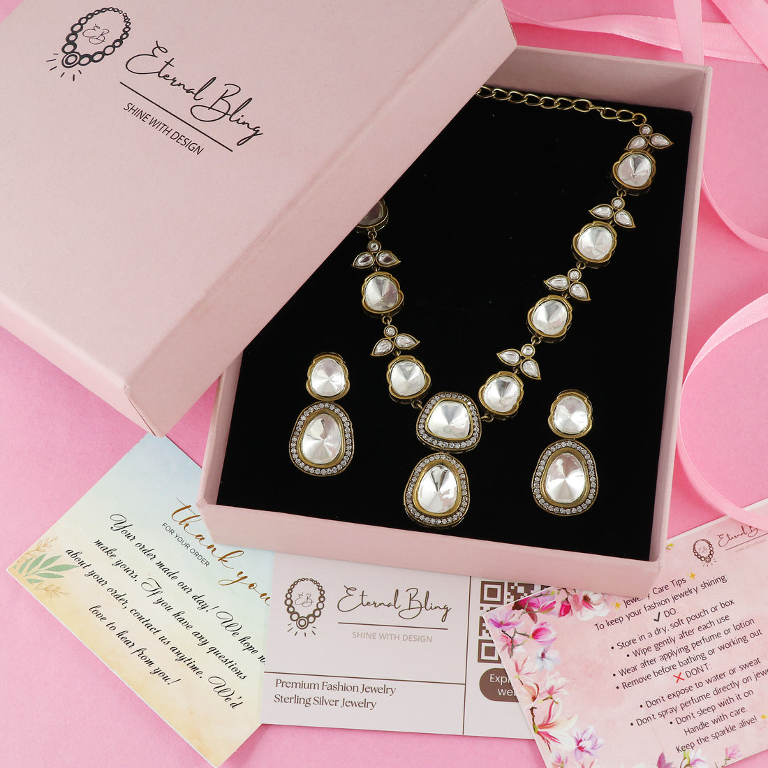 Eternal Bling Oxidised Polki Heavy AD Necklace Set