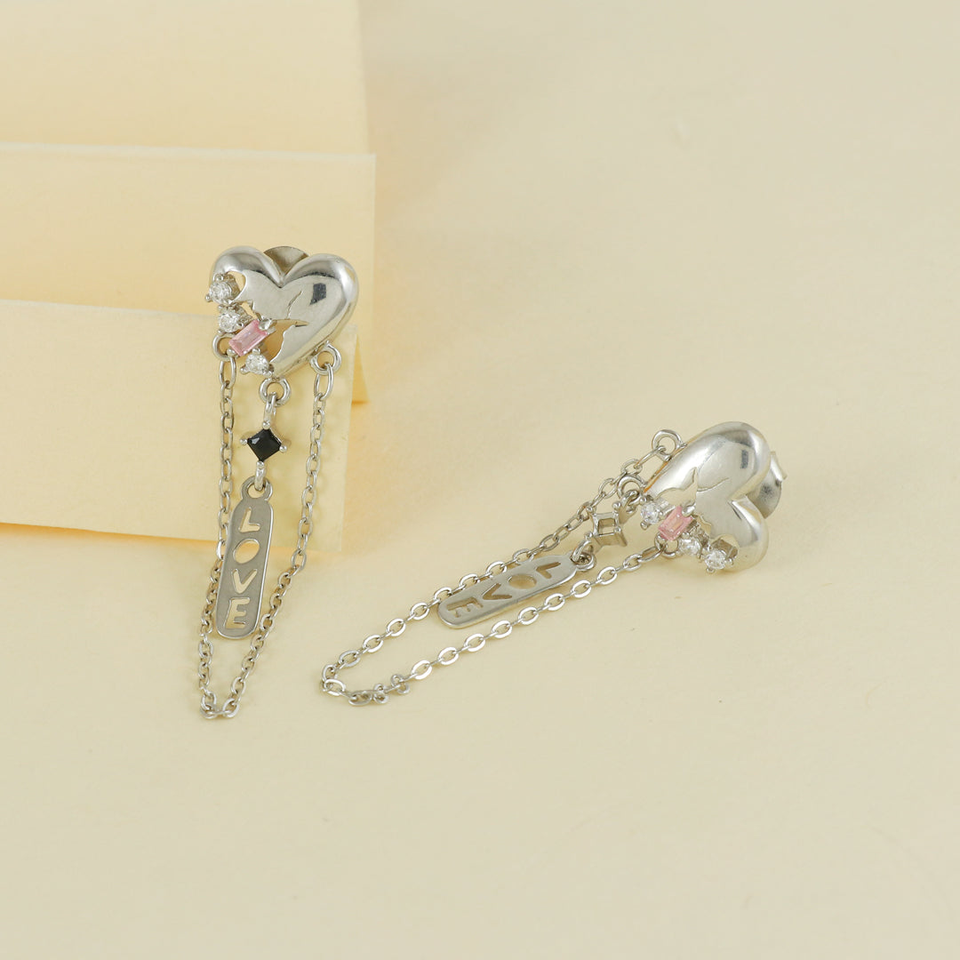 Eternal Bling Sterling Silver Heart Love Rhodium Earrings