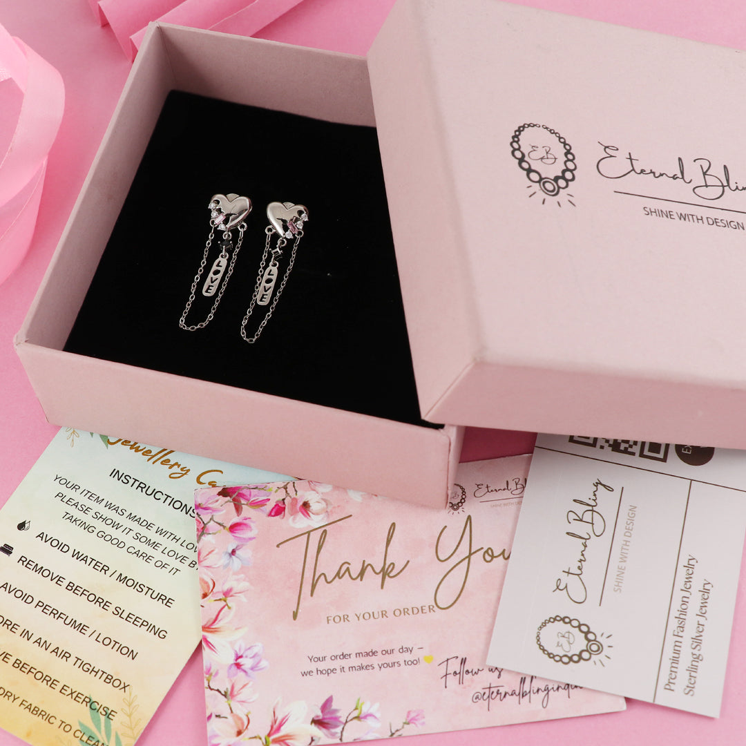 Eternal Bling Sterling Silver Heart Love Rhodium Earrings