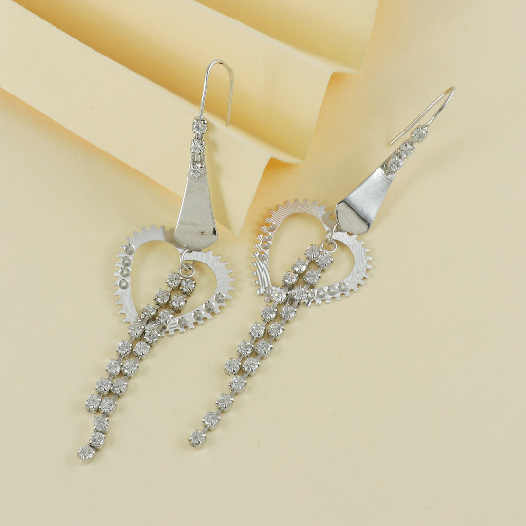 Eternal Bling Sterling Silver Hanging Heart Rhodium Earrings