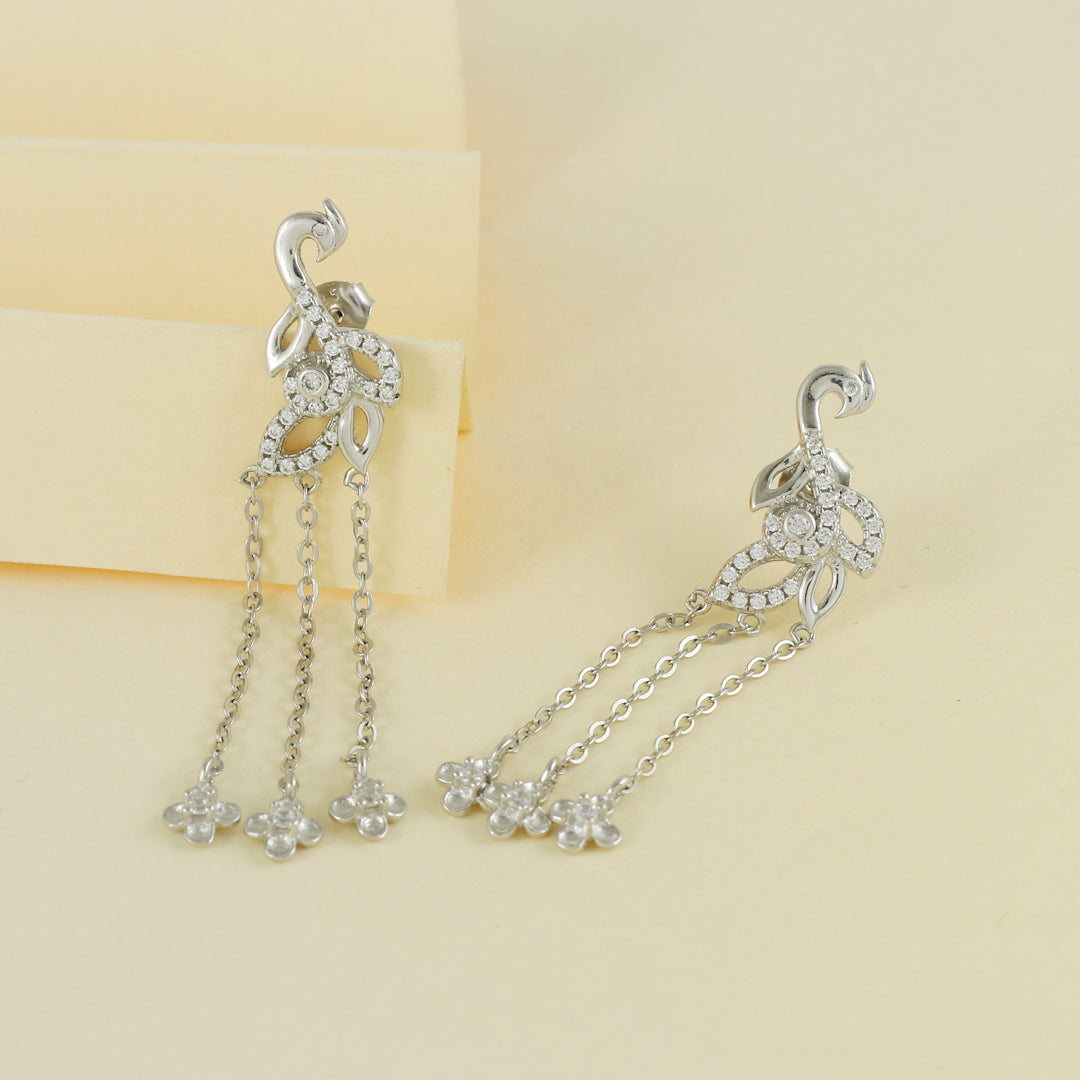 Eternal Bling Sterling Silver Peacock Rhodium Earrings
