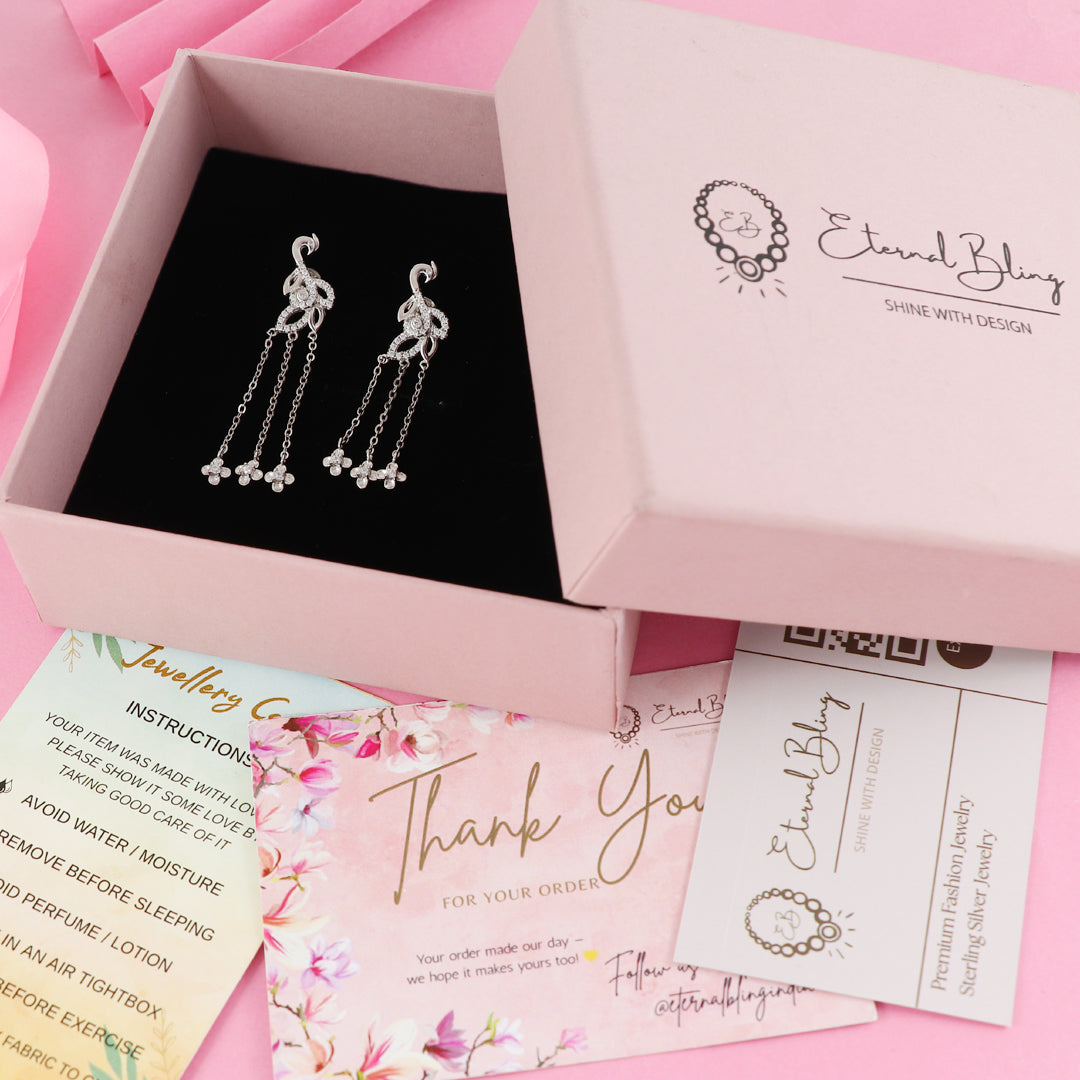 Eternal Bling Sterling Silver Peacock Rhodium Earrings