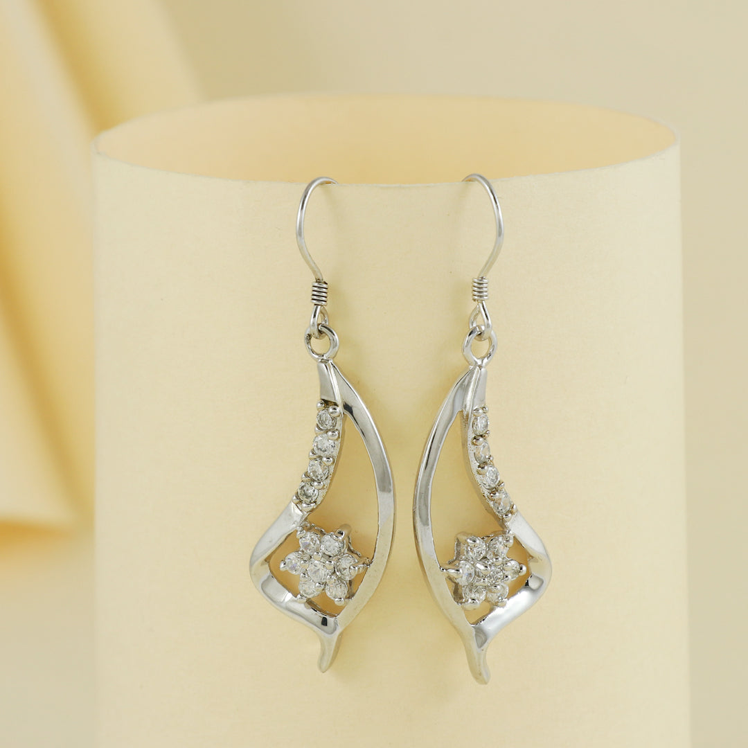 Eternal Bling Sterling Silver Leaf Rhodium Earrings