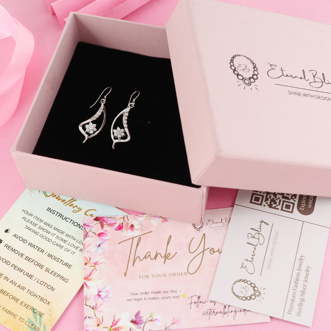 Eternal Bling Sterling Silver Leaf Rhodium Earrings