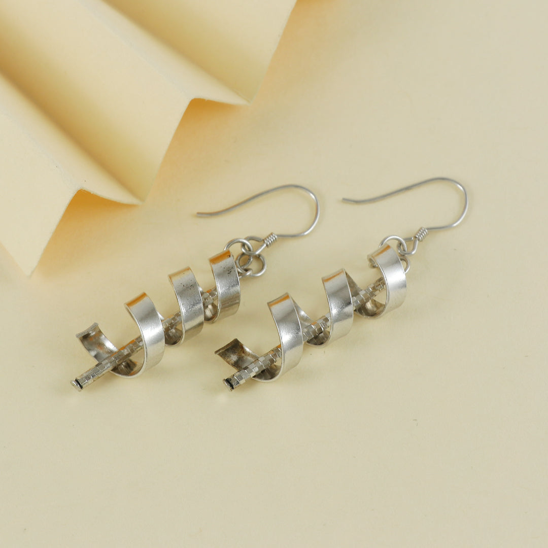 Eternal Bling Sterling Silver Curl Hanging Rhodium Earrings