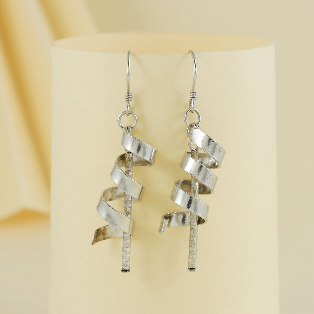 Eternal Bling Sterling Silver Curl Hanging Rhodium Earrings