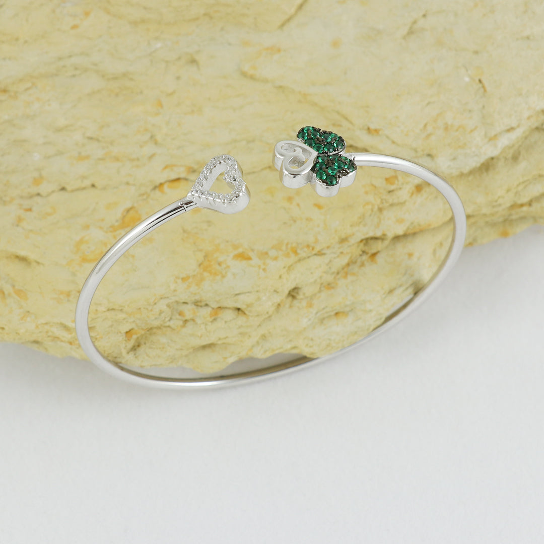 Eternal Bling Sterling Silver Italian Kada Swaroski Green Butterfly