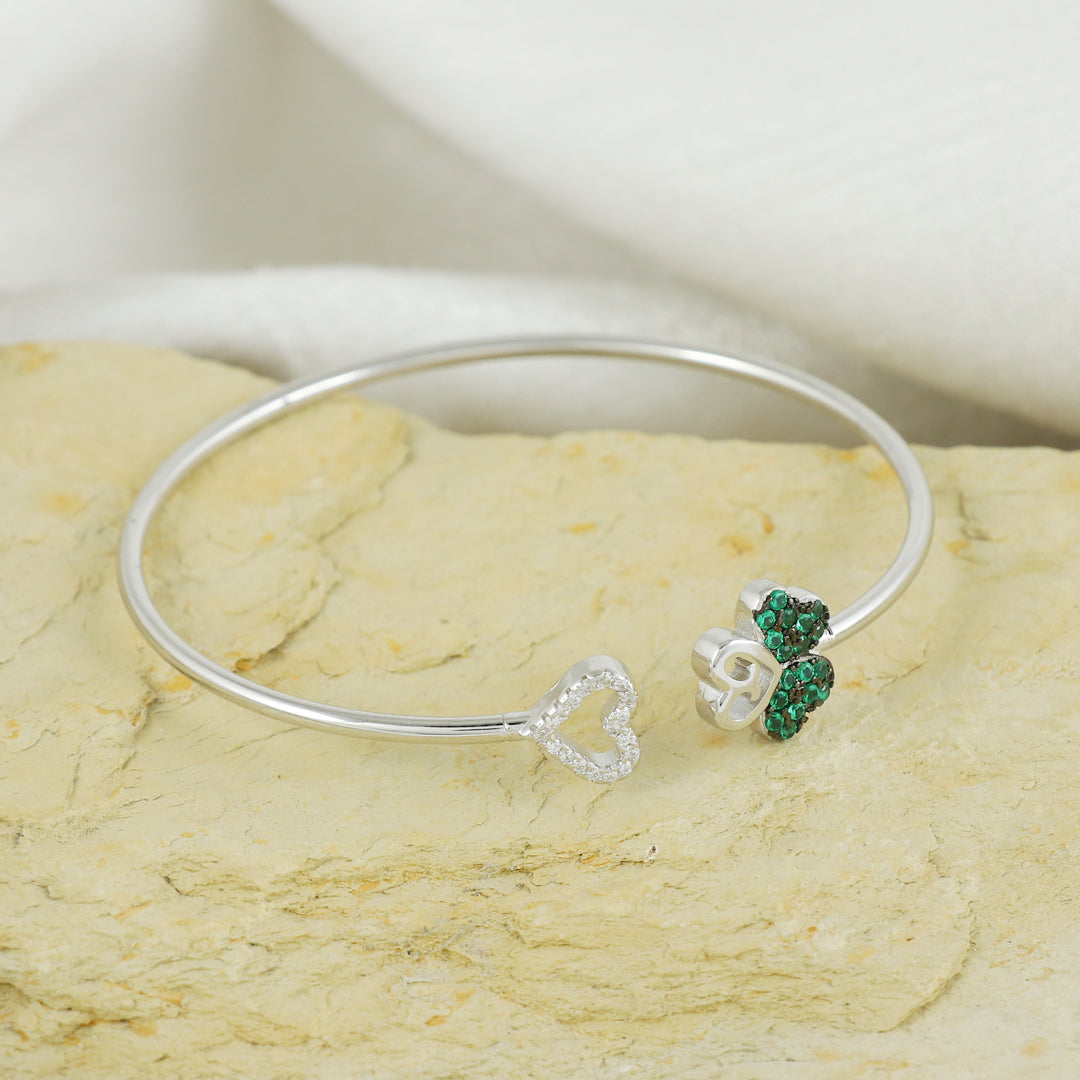 Eternal Bling Sterling Silver Italian Kada Swaroski Green Butterfly