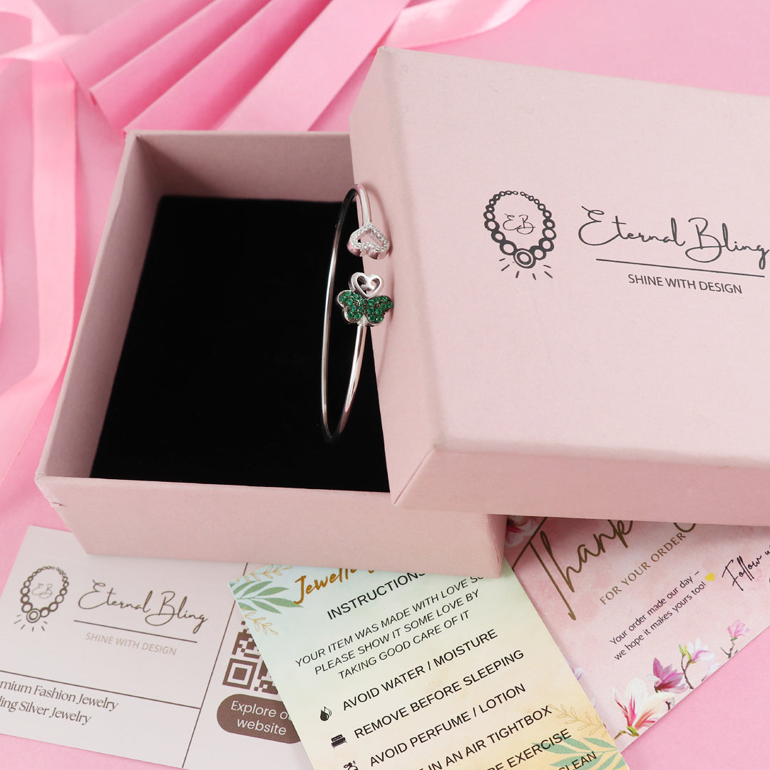 Eternal Bling Sterling Silver Italian Kada Swaroski Green Butterfly