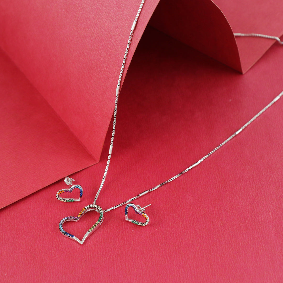 Eternal Bling Sterling Silver Swaroski Heart Pendant Set