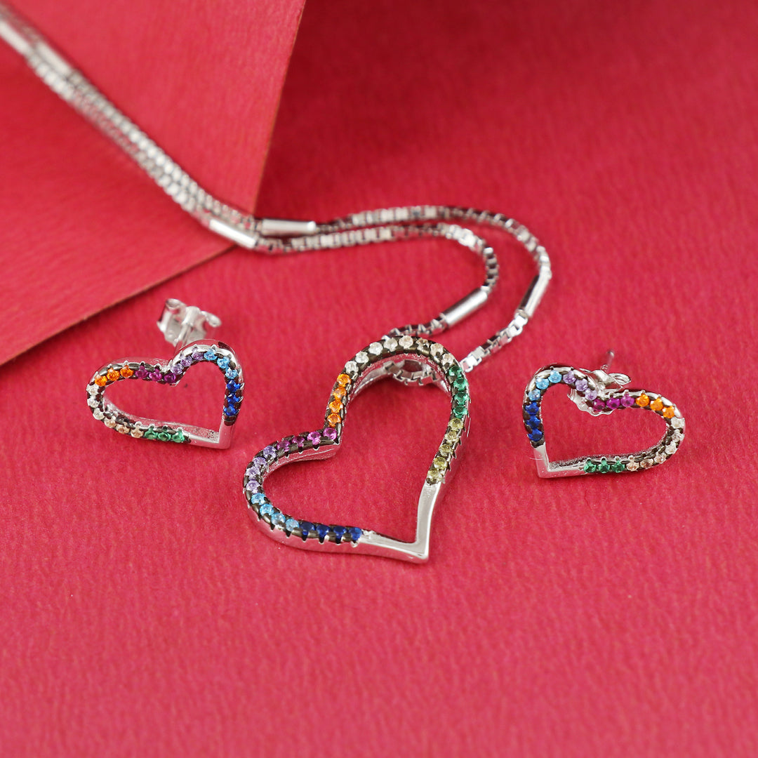 Eternal Bling Sterling Silver Swaroski Heart Pendant Set