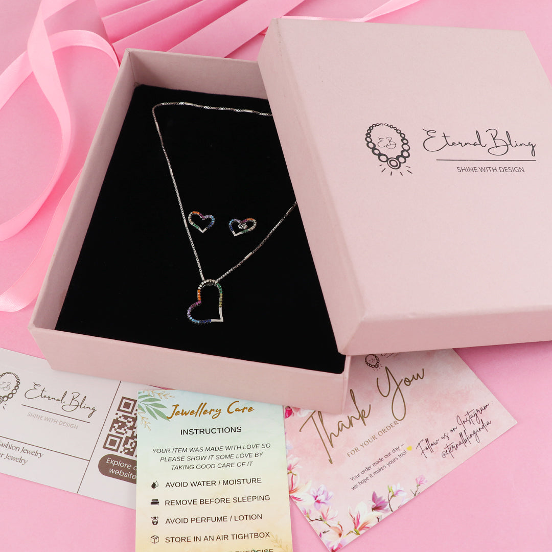Eternal Bling Sterling Silver Swaroski Heart Pendant Set