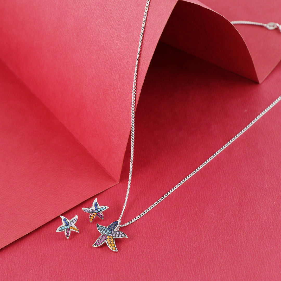 Eternal Bling Sterling Silver Swaroski Full Star Pendant Set
