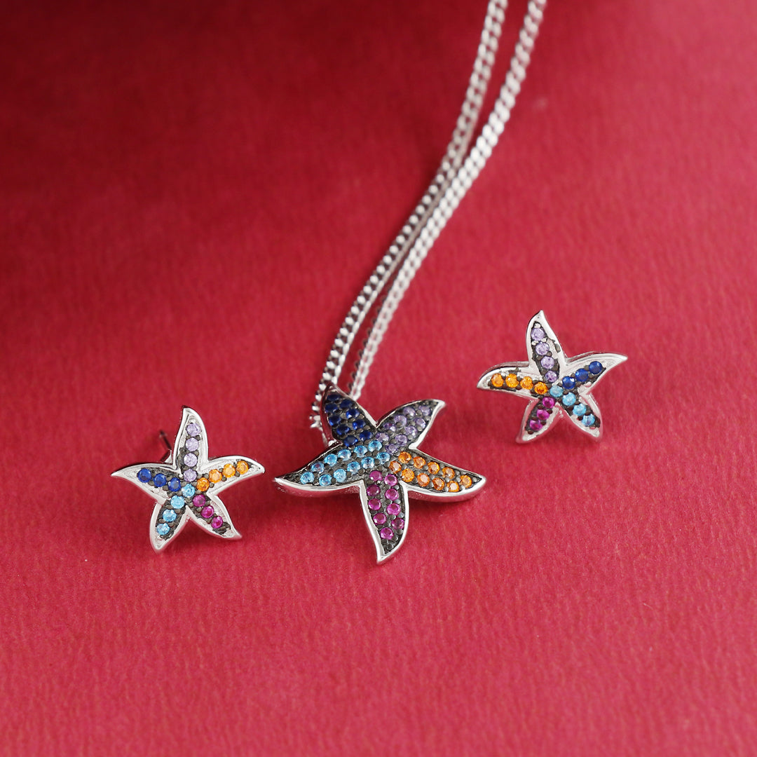 Eternal Bling Sterling Silver Swaroski Full Star Pendant Set