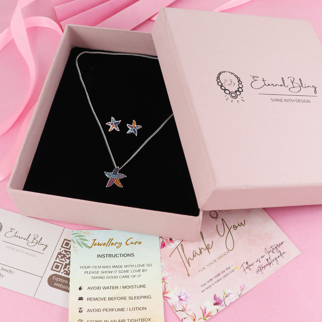 Eternal Bling Sterling Silver Swaroski Full Star Pendant Set