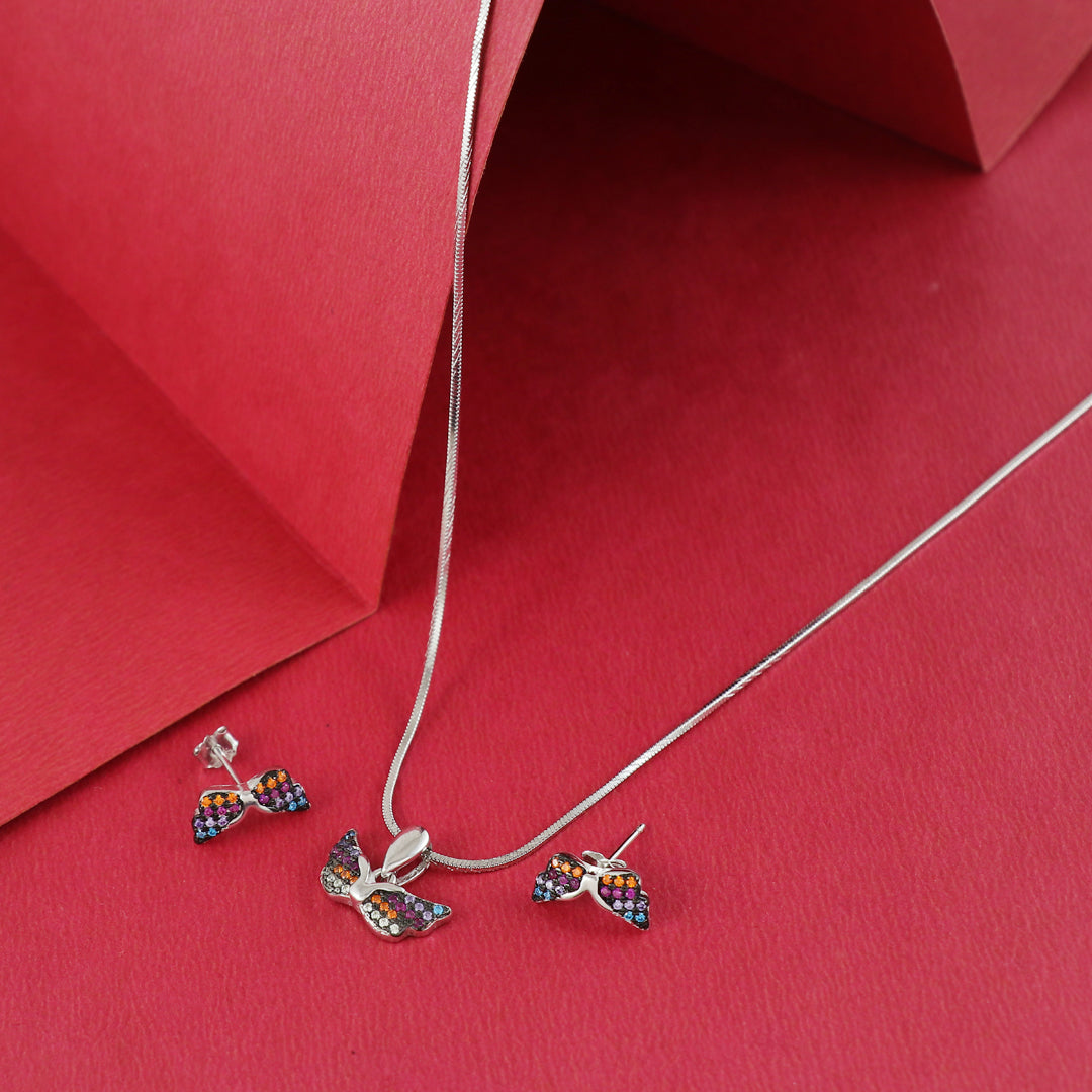 Eternal Bling Sterling Silver Swaroski Butterfly Pendant Set