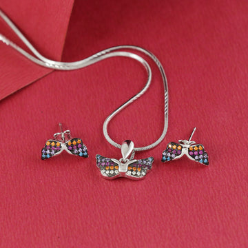 Eternal Bling Sterling Silver Swaroski Butterfly Pendant Set