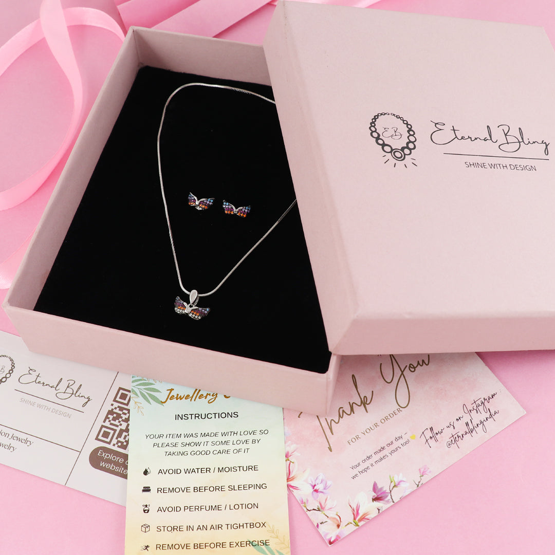 Eternal Bling Sterling Silver Swaroski Butterfly Pendant Set