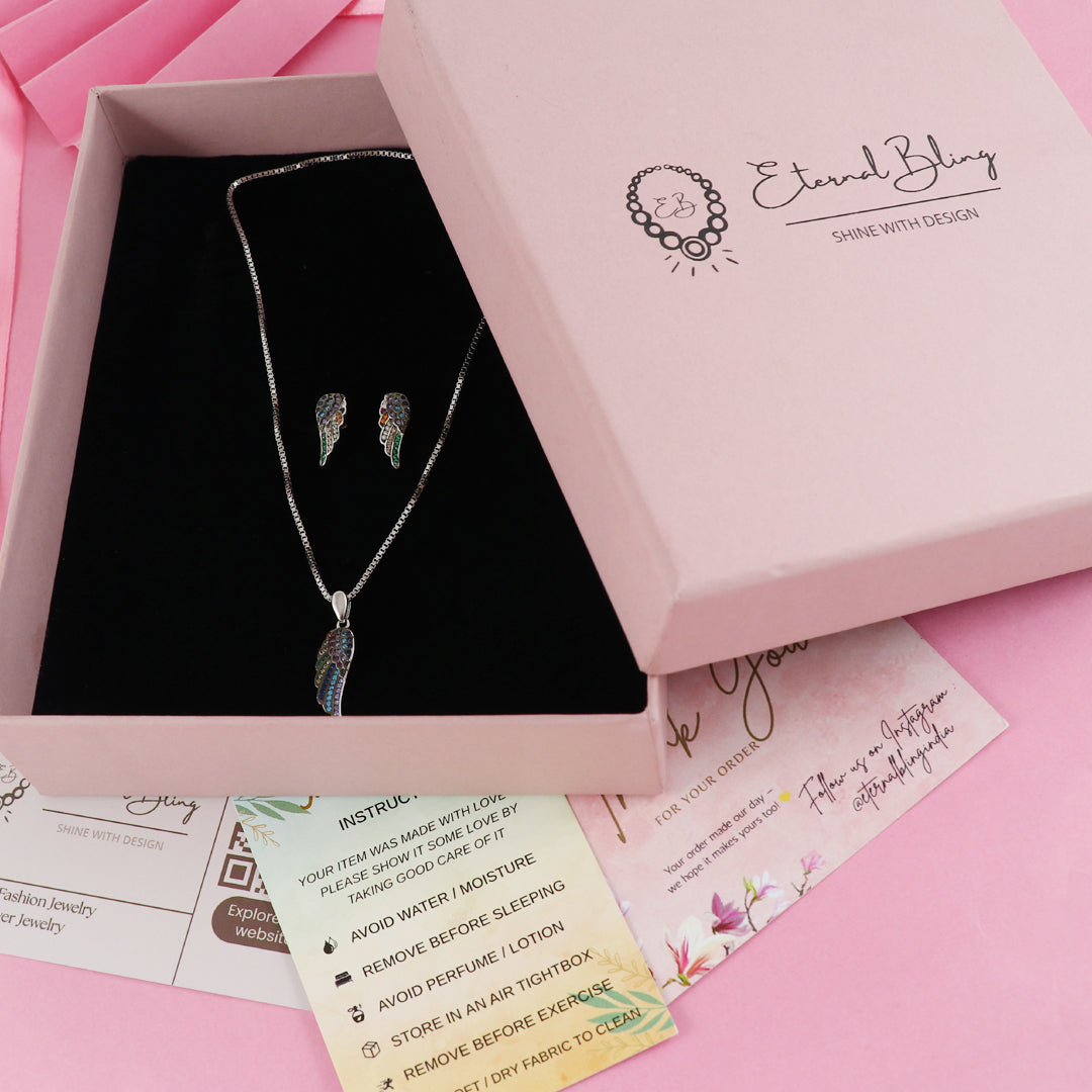 Eternal Bling Sterling Silver Swaroski Multicolor Wings Pendant Set