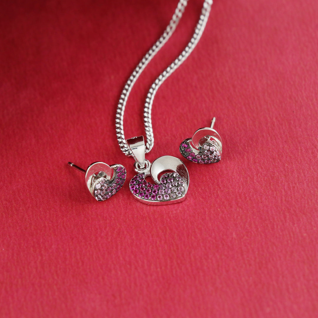 Eternal Bling Sterling Silver Swaroski Small Heart Pendant Set