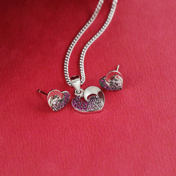 Eternal Bling Sterling Silver Swaroski Small Heart Pendant Set