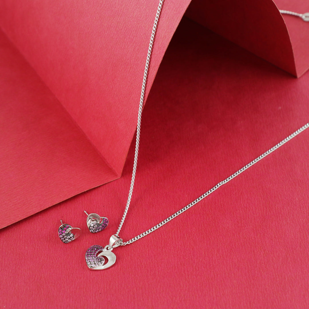 Eternal Bling Sterling Silver Swaroski Small Heart Pendant Set